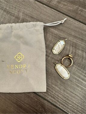 Kendra Scott Gold-Tone Earrings and ring with White Mother-of-Pearl